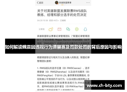 如何解读魏震因违规行为遭禁赛及罚款处罚的背后原因与影响 如何解读魏震因违规行为遭禁赛及罚款处罚的背后原因与影响